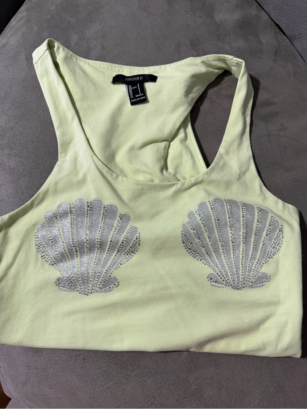 Forever 21 Lime Seashell Rhinestone Racerback Bodysuit